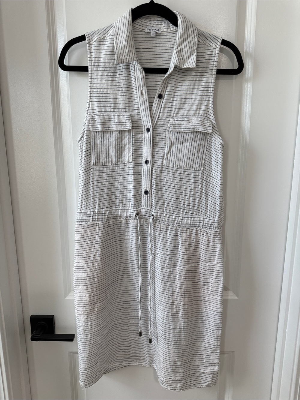 Splendid Drawstring Waist Black and White Striped Dress